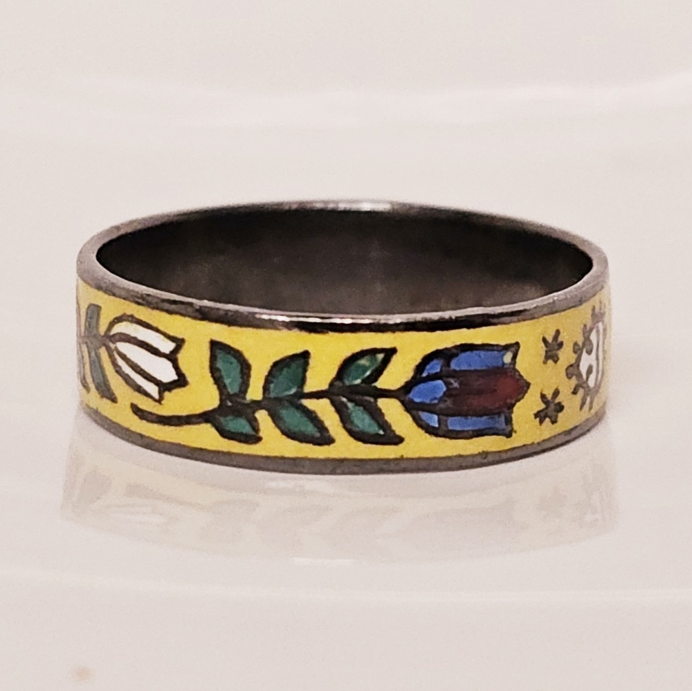 Vintage Sterling Enamel Ring 7.5